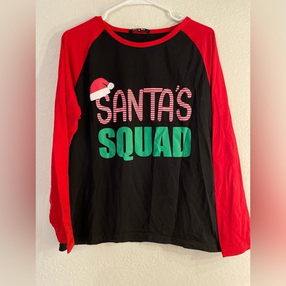 Santa's Squad Red and Black Long Sleeve Shirt size XL